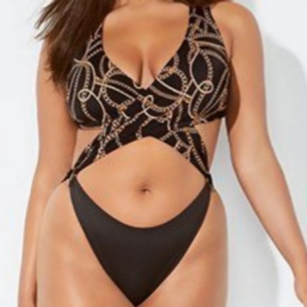 *NWT* ASHLEY GRAHAM Black & Gold Swimsuit, size 18 - Picture 1 of 6